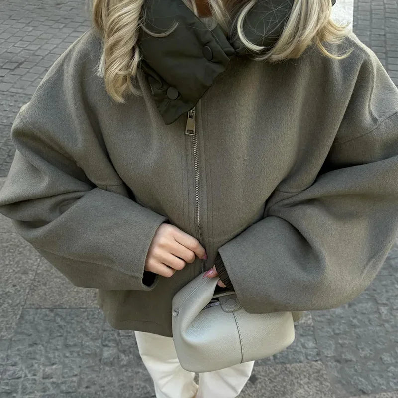Veste bicolore à capuche Prune