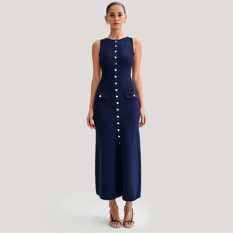 Robe longue en maille sans manches Jade