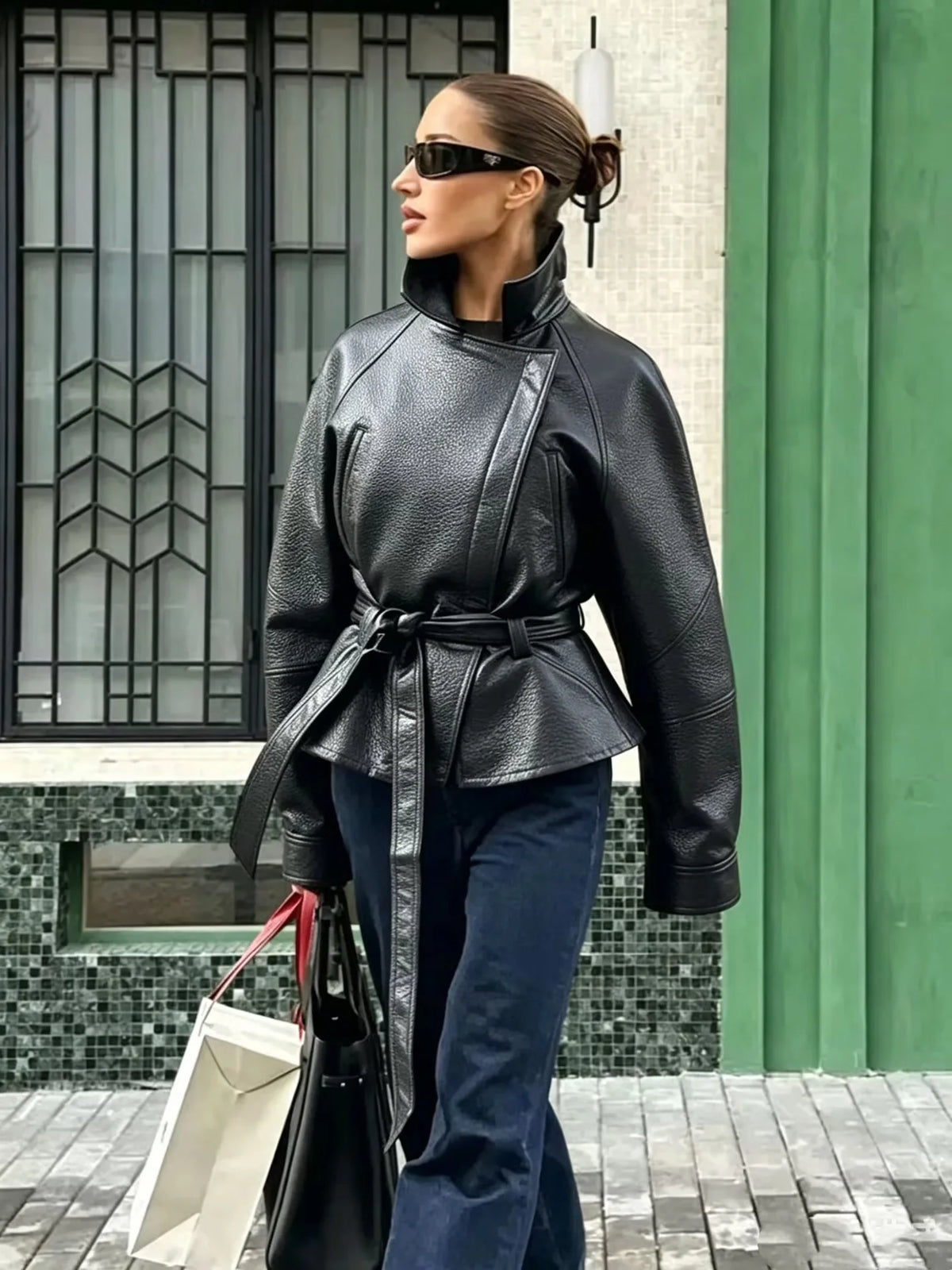Veste courte effet cuir bordeaux Mathilde
