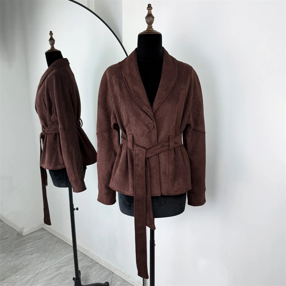Jacke in Wildlederoptik mit Bindeband Babette