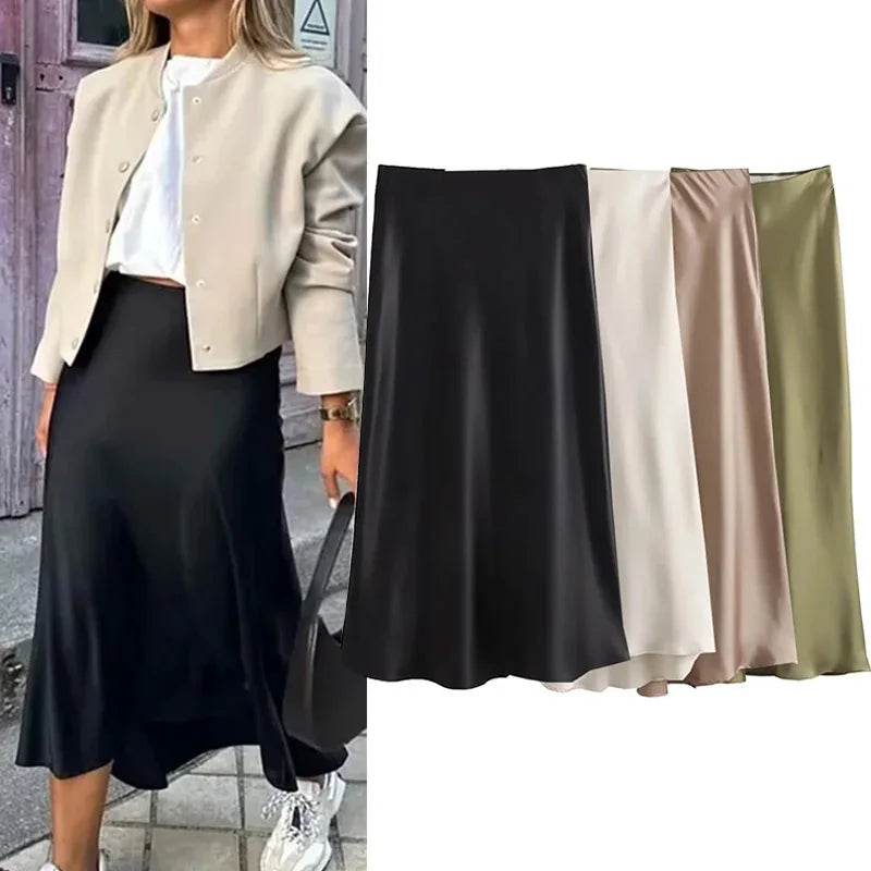 Jupe mi-longue en satin Nicolette
