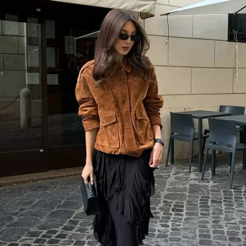 Ségolène faux suede zip-up bomber