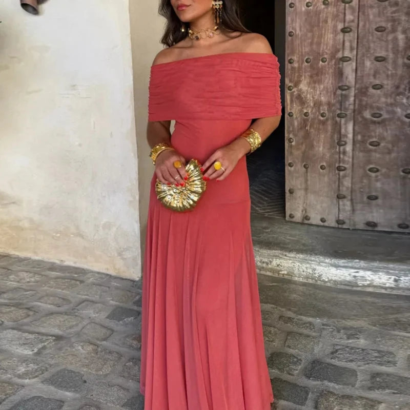 Robe longue épaules dénudées en résille Noëlle