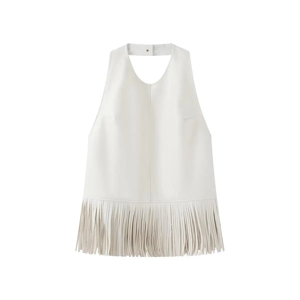 Haut dos nu à franges effet cuir Amélie