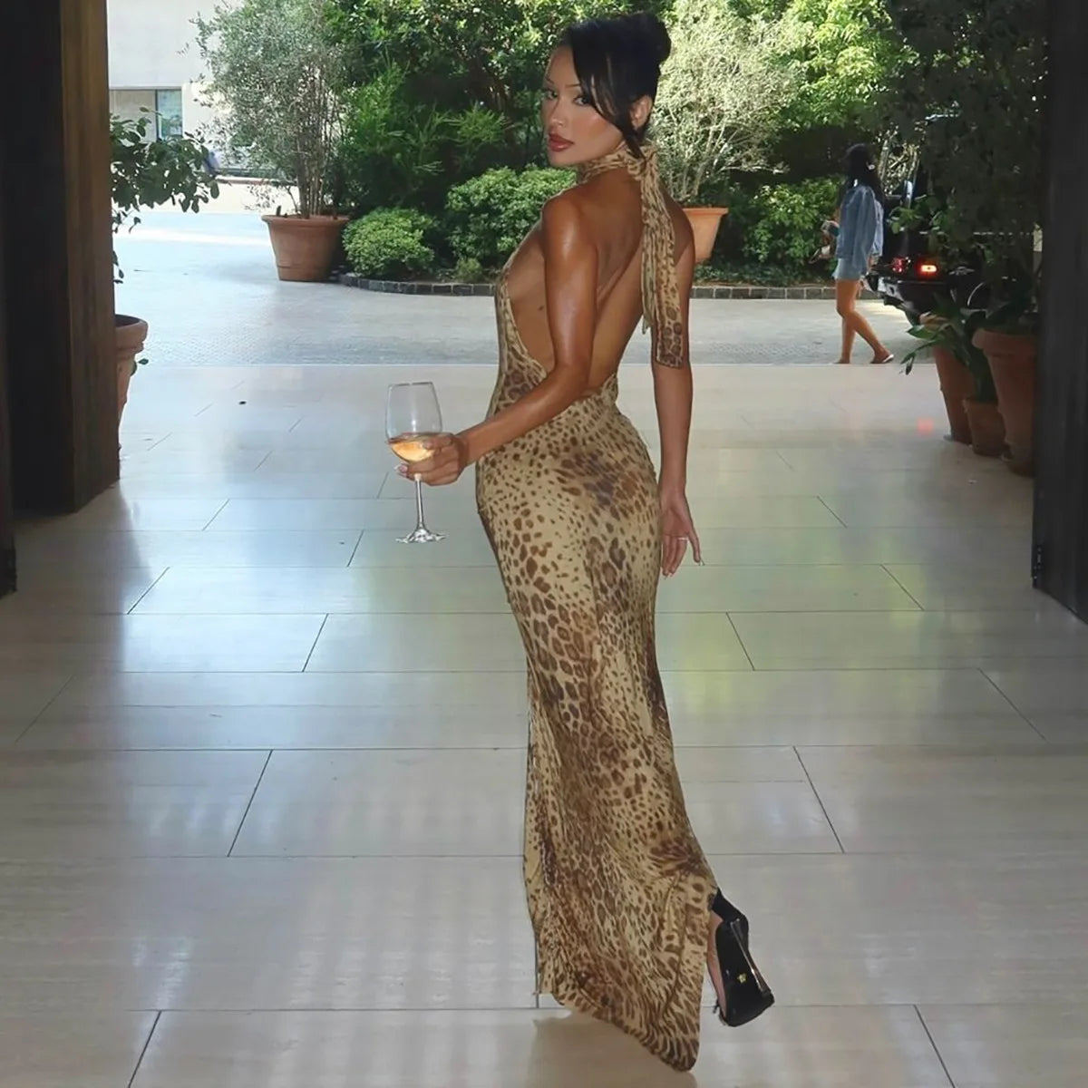 Robe longue léopard dos nu Pascale