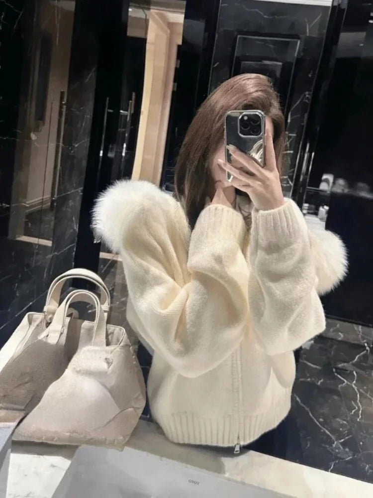 Cardigan zippé à capuche fourrée Héloïse