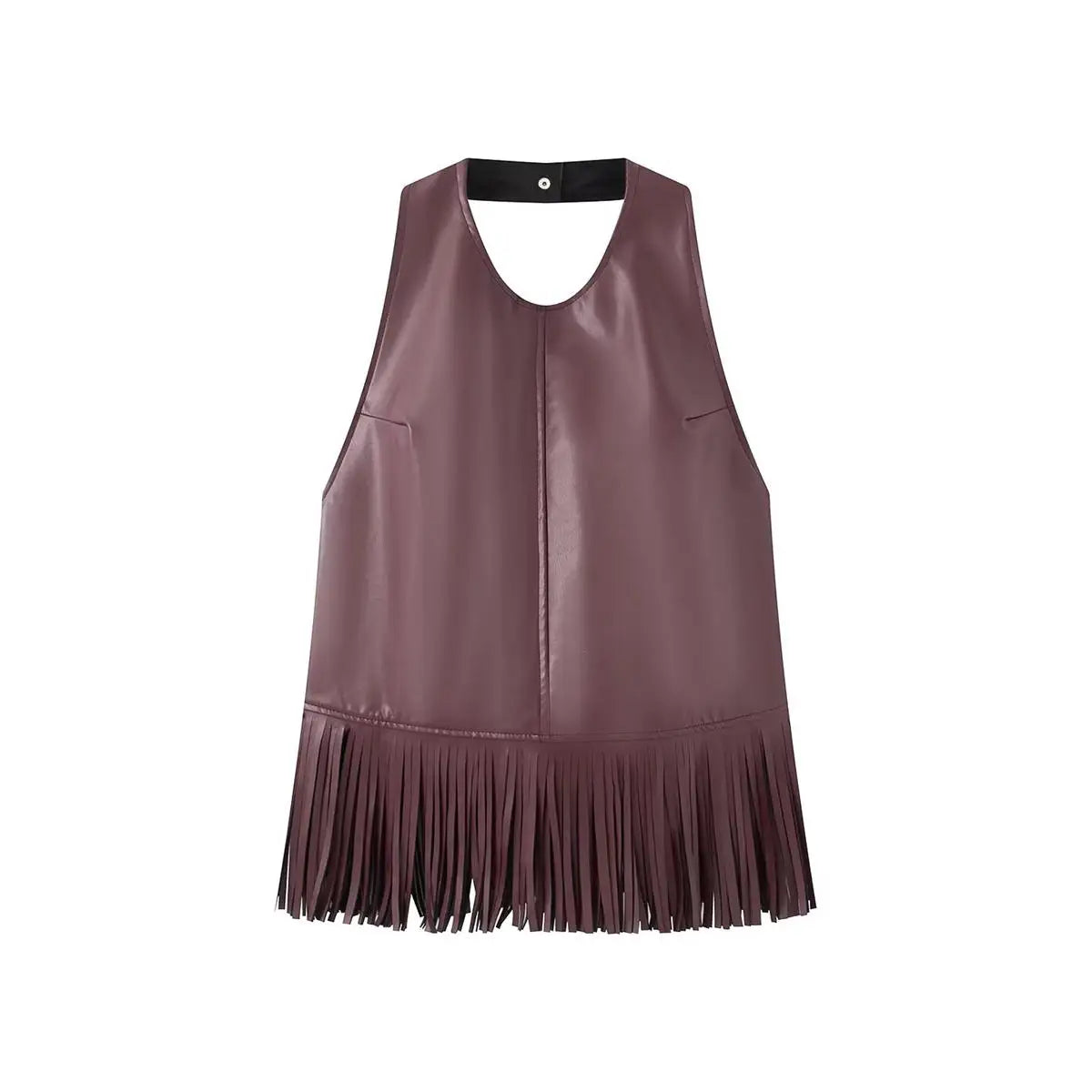 Haut dos nu à franges effet cuir Amélie