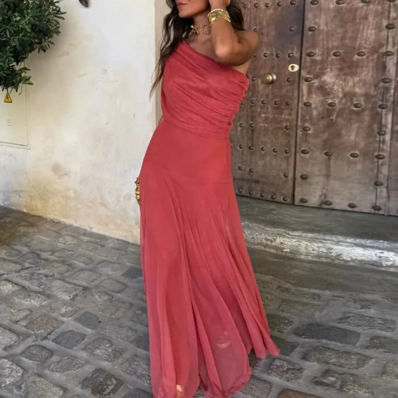 Robe longue épaules dénudées en résille Noëlle
