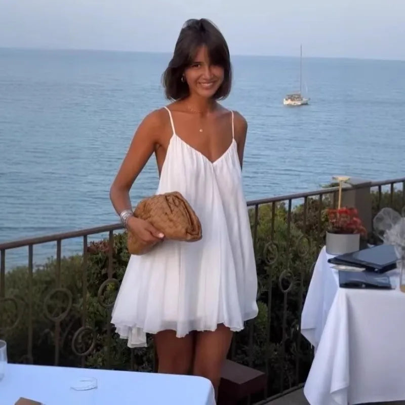 Robe courte plissée en mousseline Emmanuelle