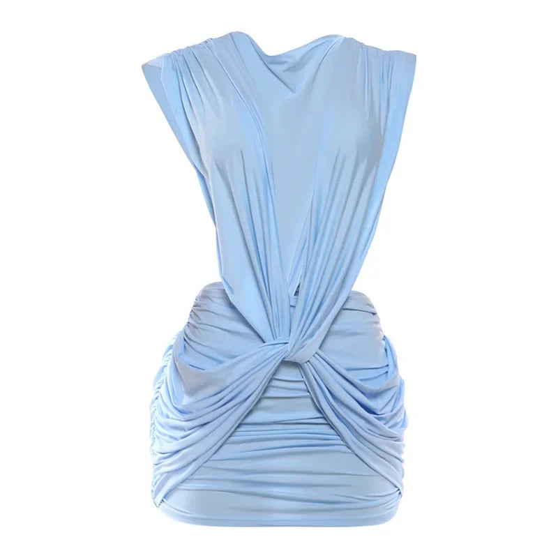 Robe courte plissée col en V Nadine