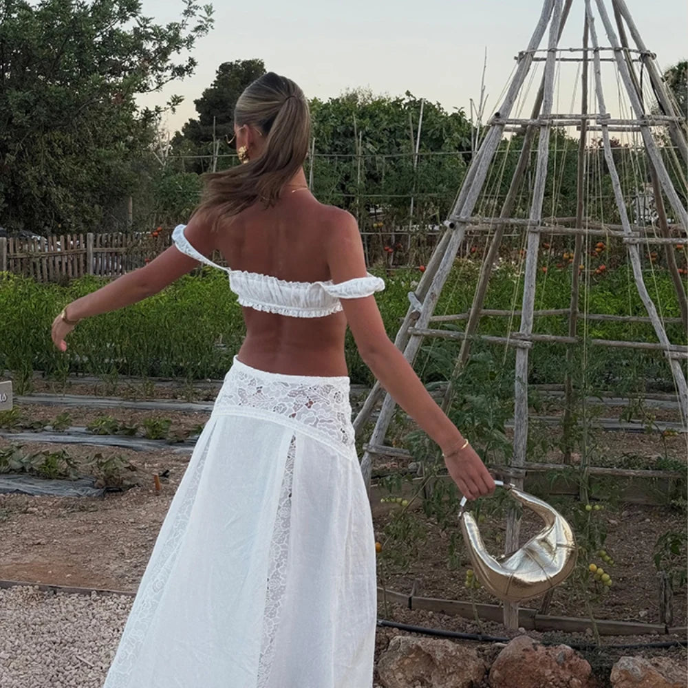 Ensemble bohème camisole et jupe en dentelle Valentine