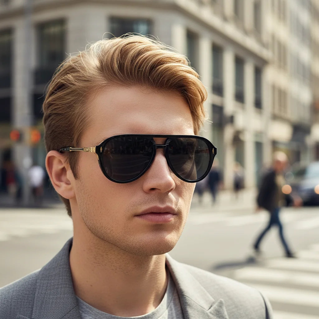 Gafas de sol aviador retro de doble puente Ysaline
