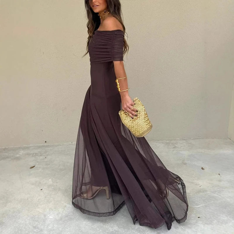 Robe longue épaules dénudées en résille Noëlle