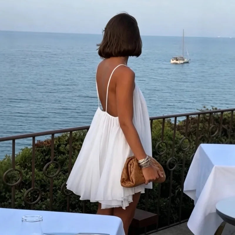 Robe courte plissée en mousseline Emmanuelle