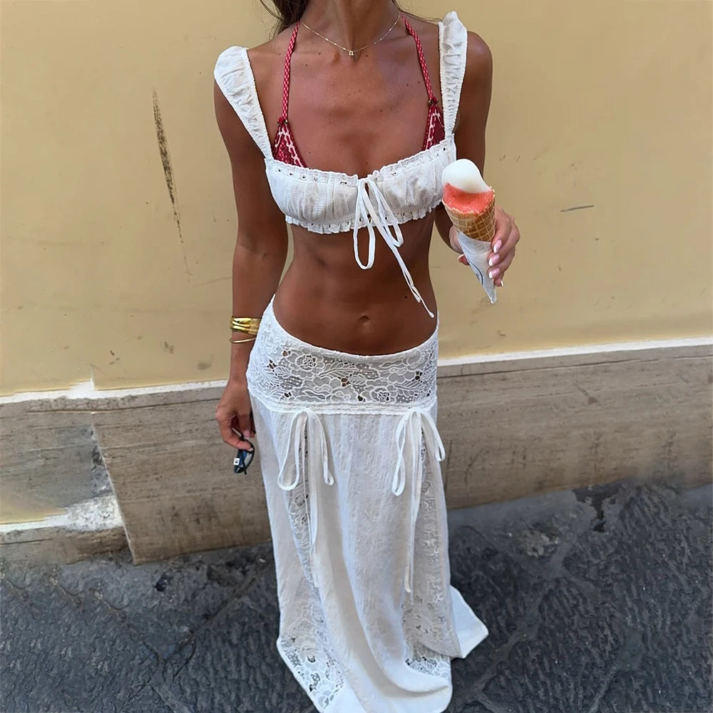 Ensemble bohème camisole et jupe en dentelle Valentine