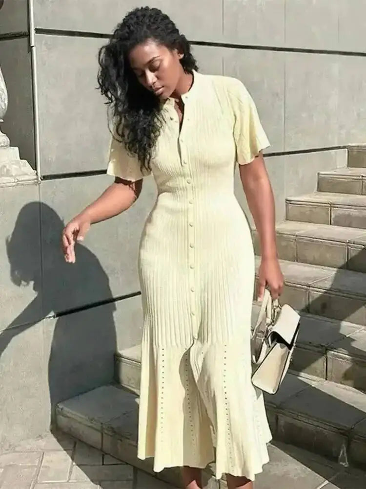 Robe longue en maille boutonnée Noémie