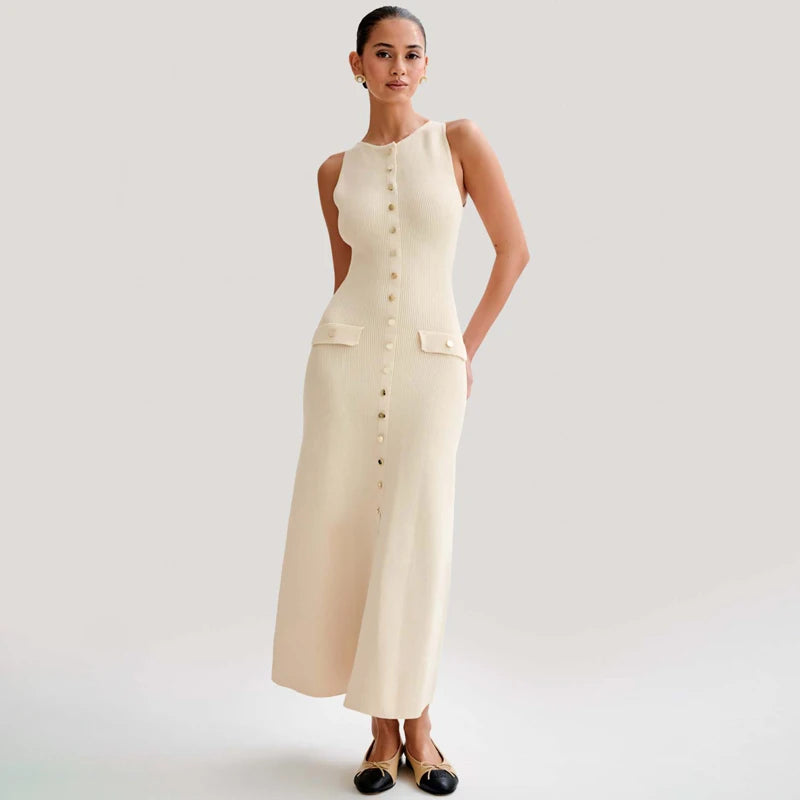 Robe longue en maille sans manches Jade