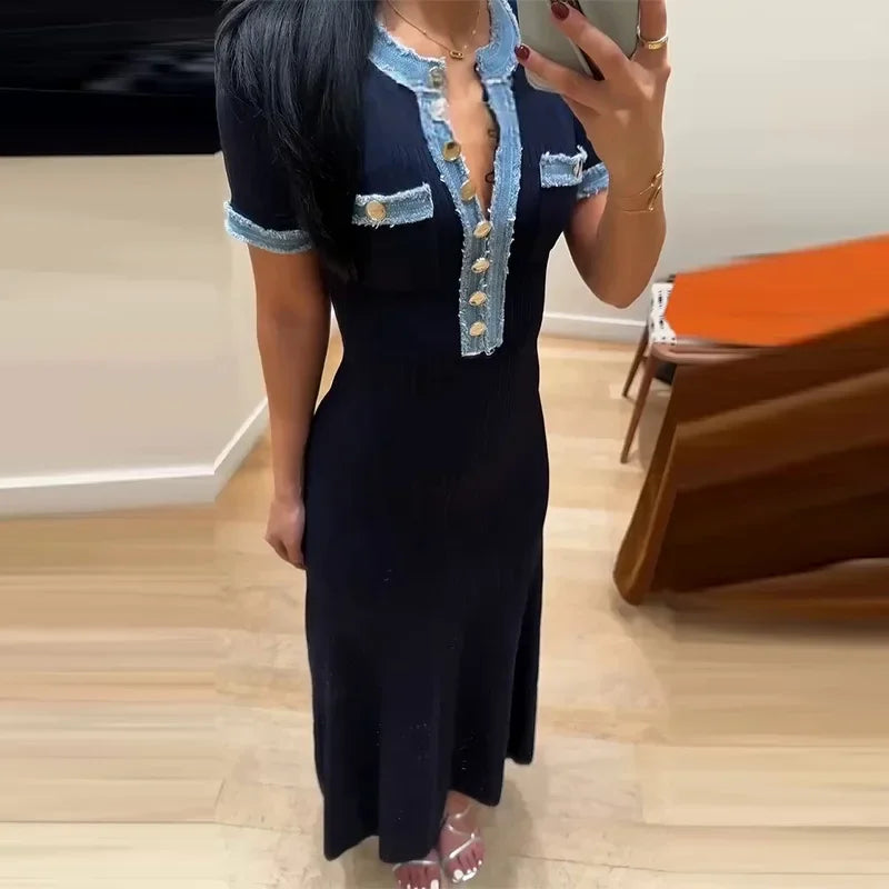 Robe longue effet denim boutonnée Aude