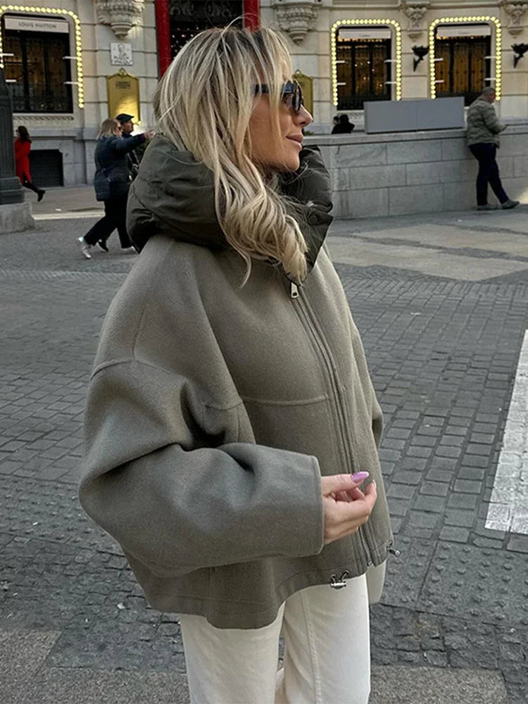 Veste bicolore à capuche Prune