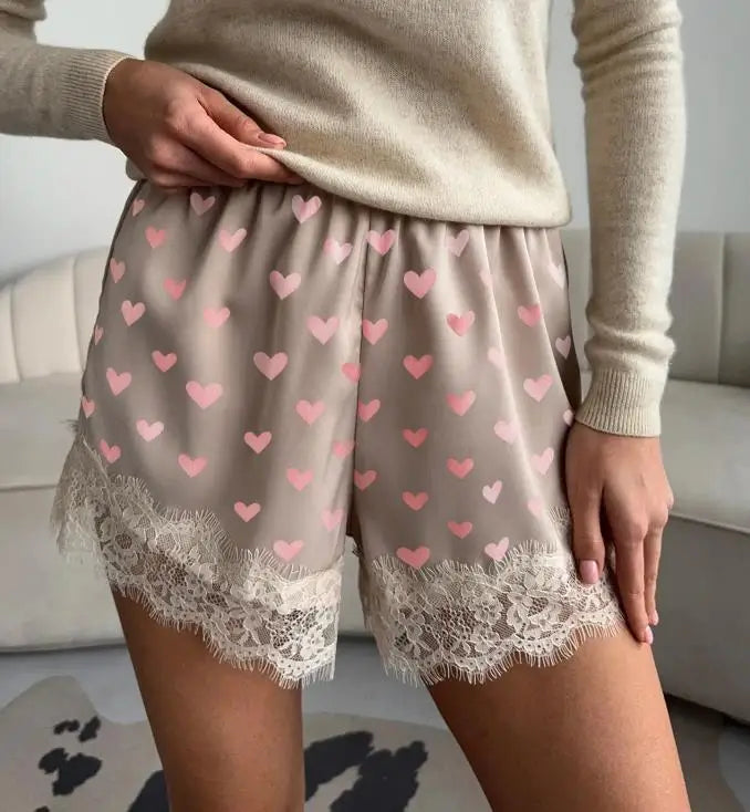 Mini-short satiné à dentelle Norah