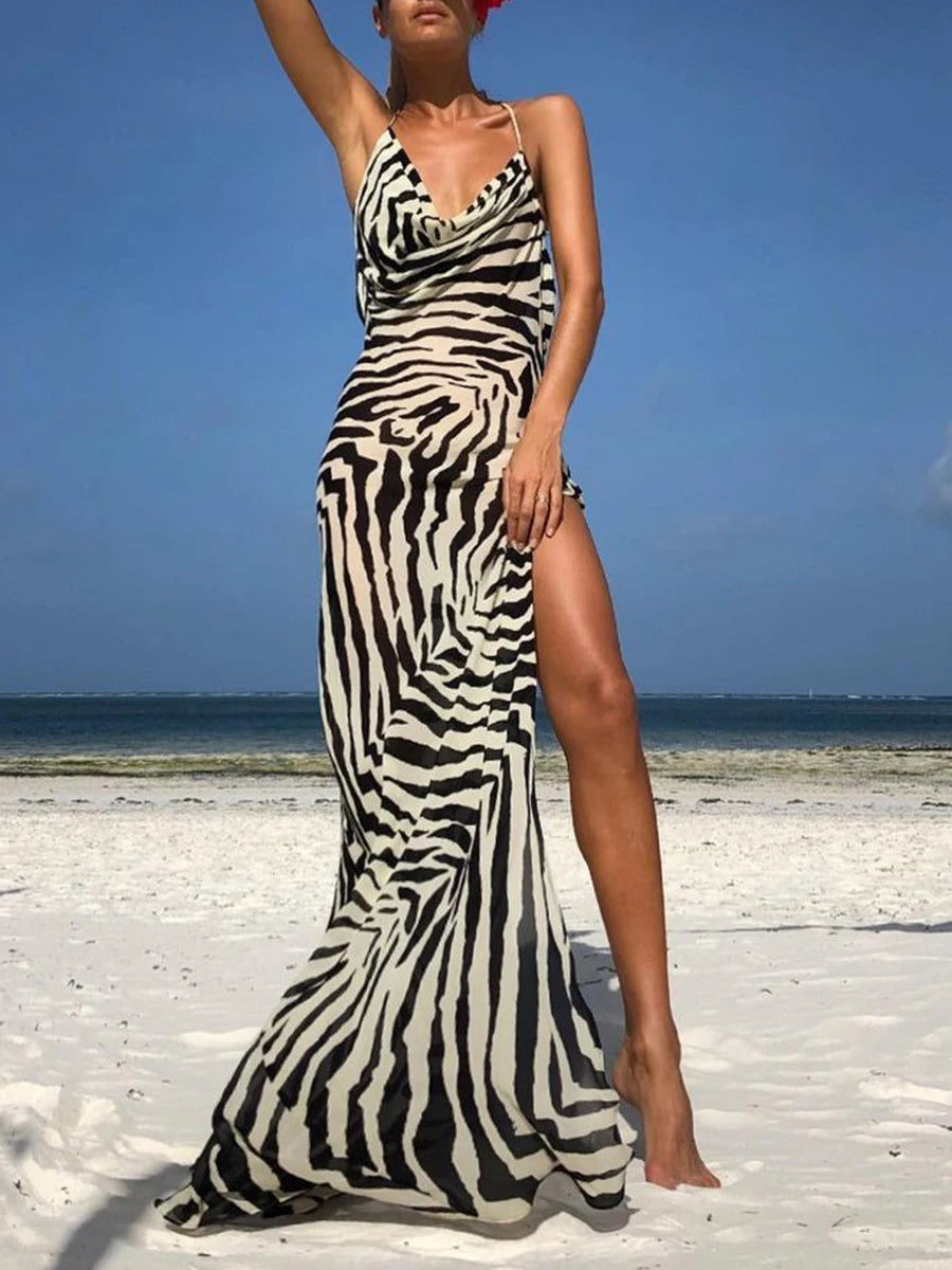 Robe longue imprimée fendue Maud