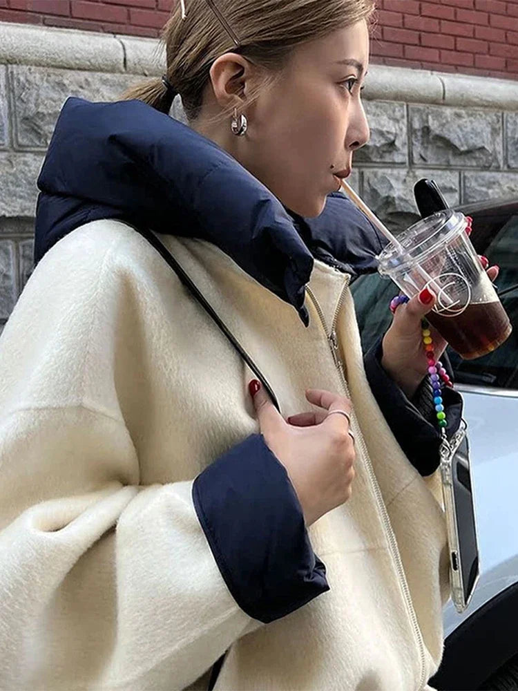 Veste bicolore à capuche Prune