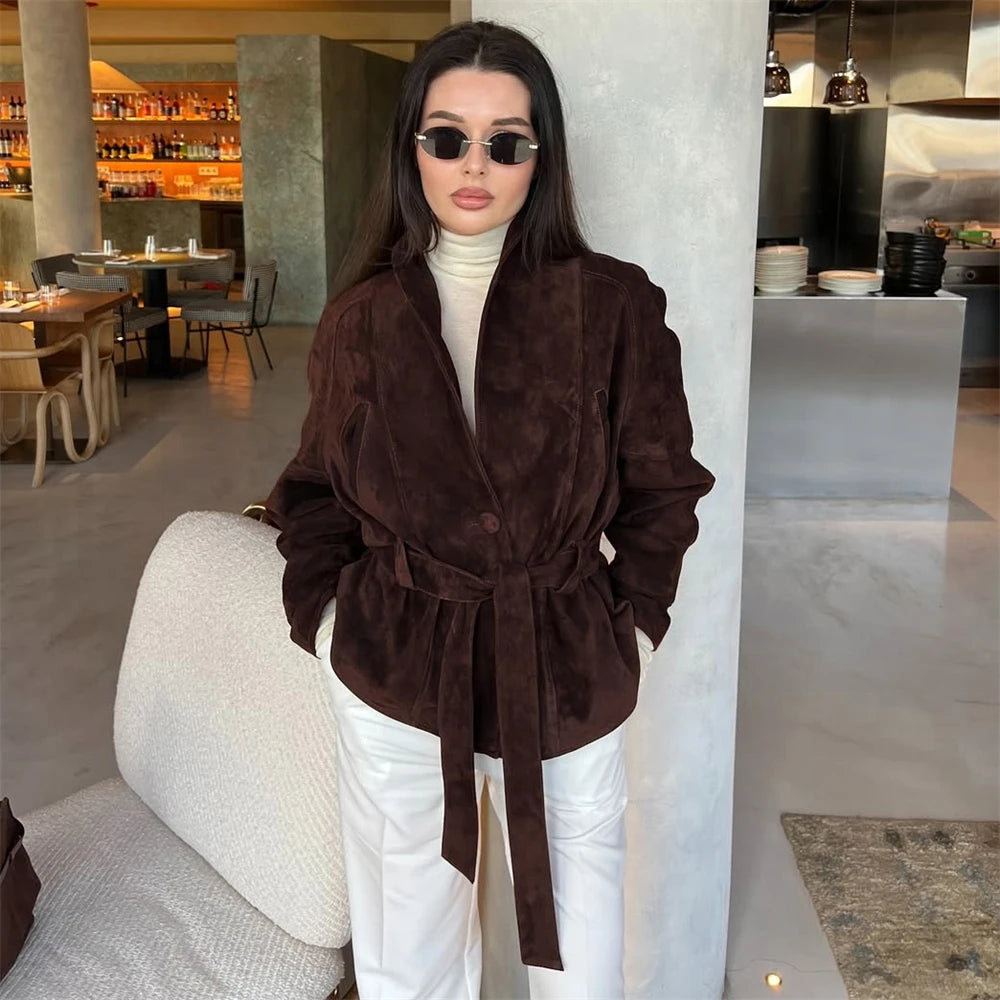 Jacke in Wildlederoptik mit Bindeband Babette