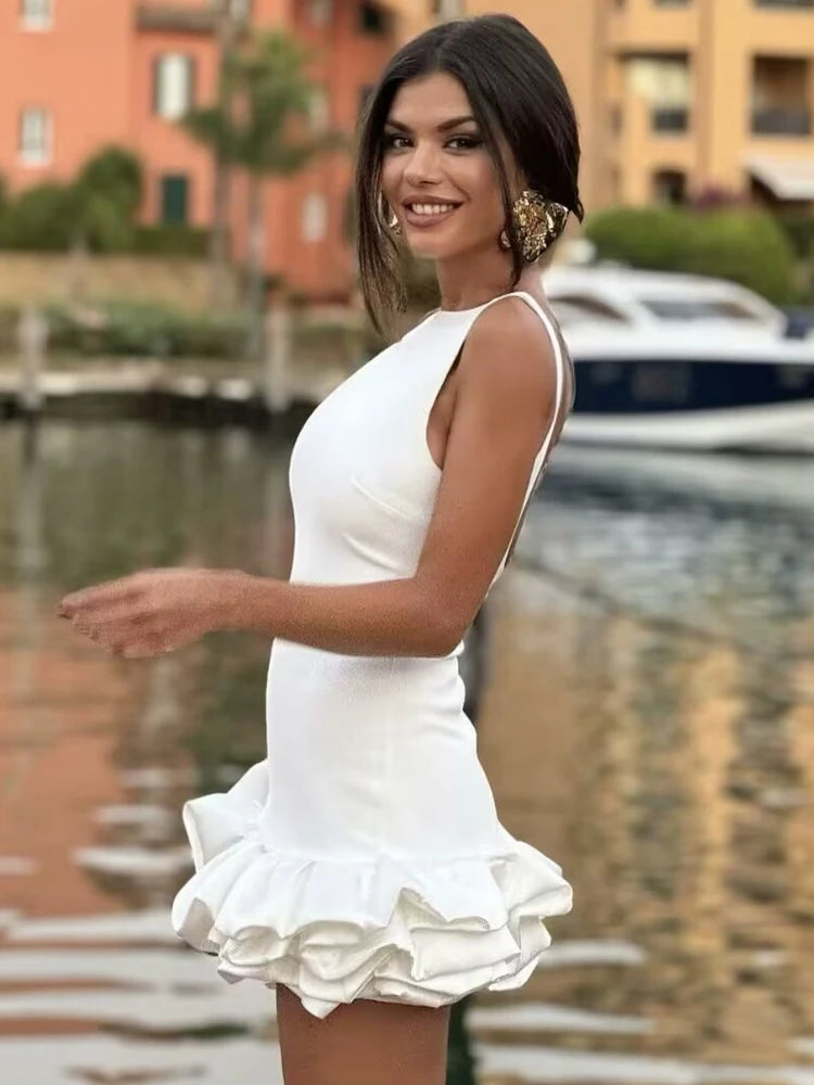 Robe courte à volants dos nu Sabine