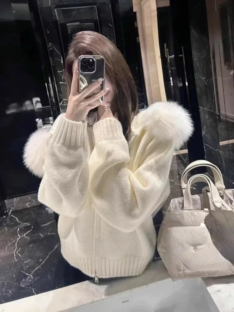 Cardigan zippé à capuche fourrée Héloïse