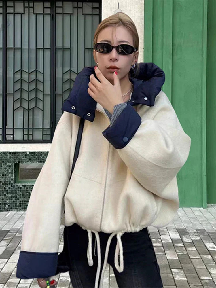 Veste bicolore à capuche Prune