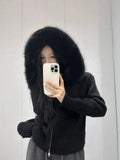 Cardigan zippé à capuche fourrée Héloïse