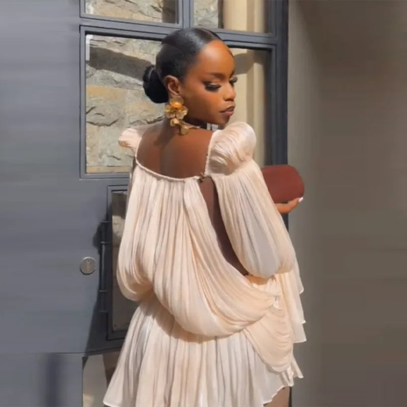 Robe en tulle drapée à manches évasées Carmen