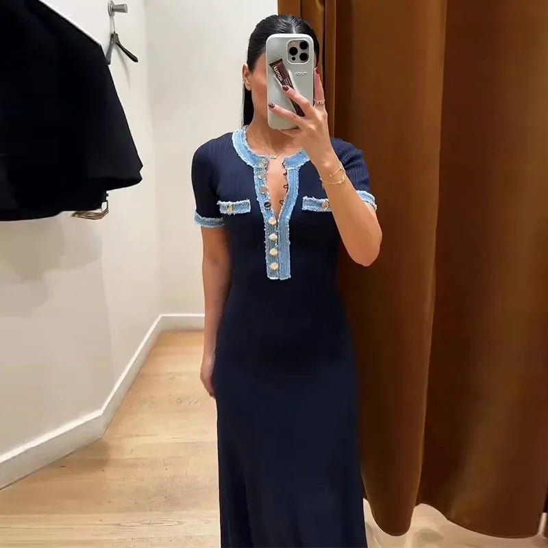 Robe longue effet denim boutonnée Aude