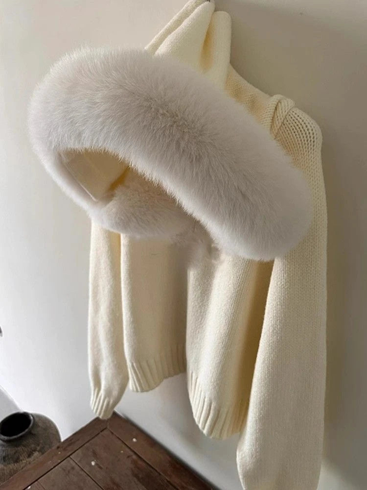 Cardigan zippé à capuche fourrée Héloïse