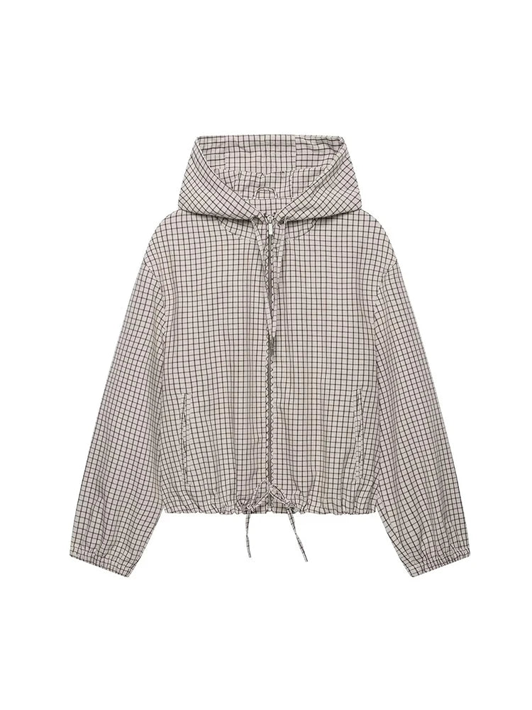 Veste courte à carreaux à capuche Célia