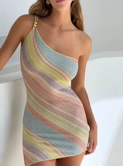 Robe longue en maille bicolore Pervenche