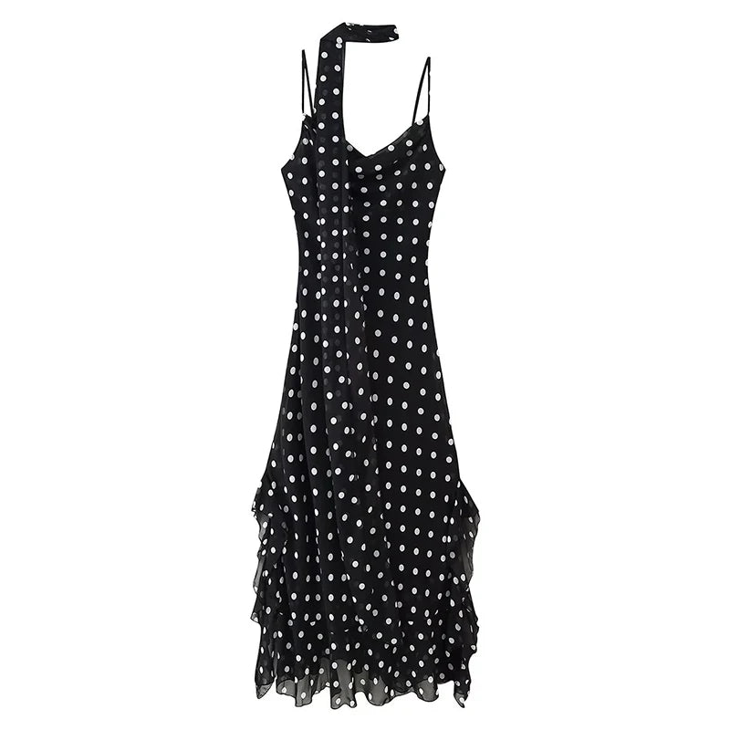 Robe longue à pois avec foulard Ophélie