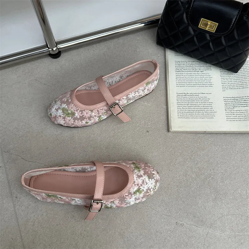 Ballerines en filet fleuri à bride Calixte
