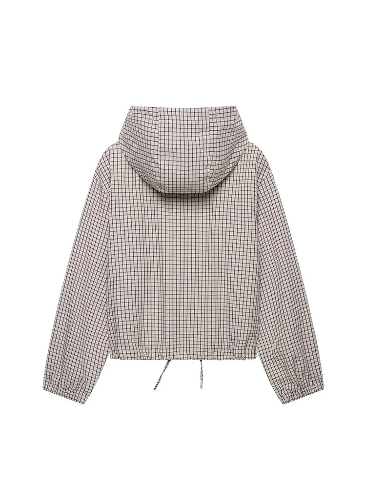 Veste courte à carreaux à capuche Célia