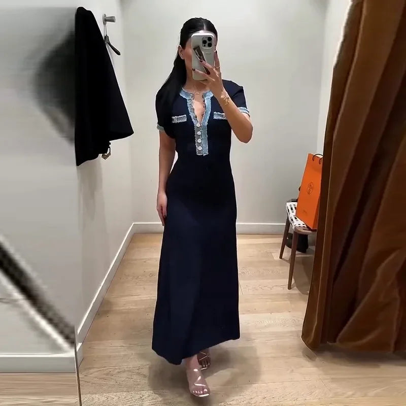 Robe longue effet denim boutonnée Aude