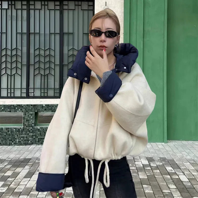 Veste bicolore à capuche Prune