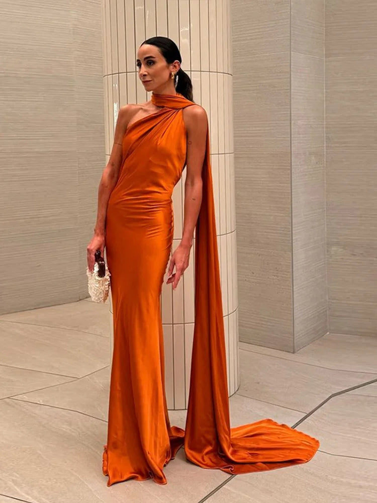 Robe de soirée en satin à ruban Isaure