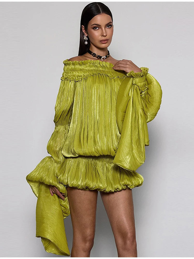 Robe en tulle drapée à manches évasées Carmen