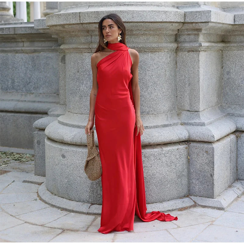 Robe de soirée en satin à ruban Isaure