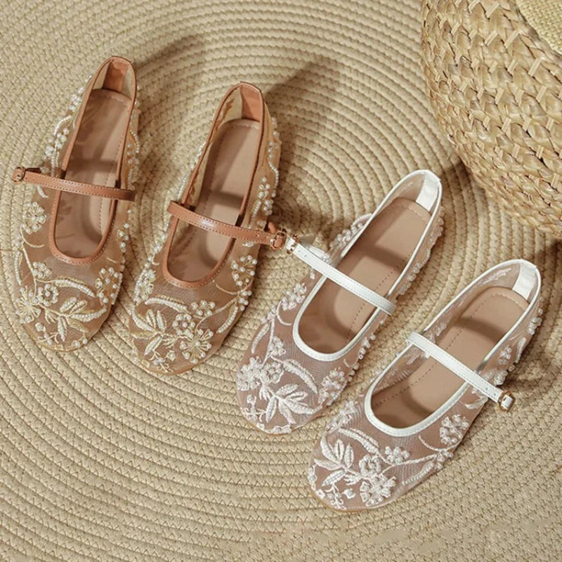 Sidonie beaded mesh ballet flats