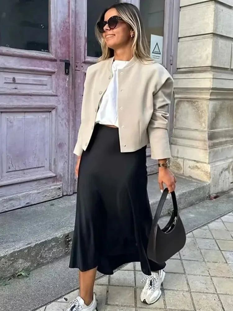 Jupe mi-longue en satin Nicolette