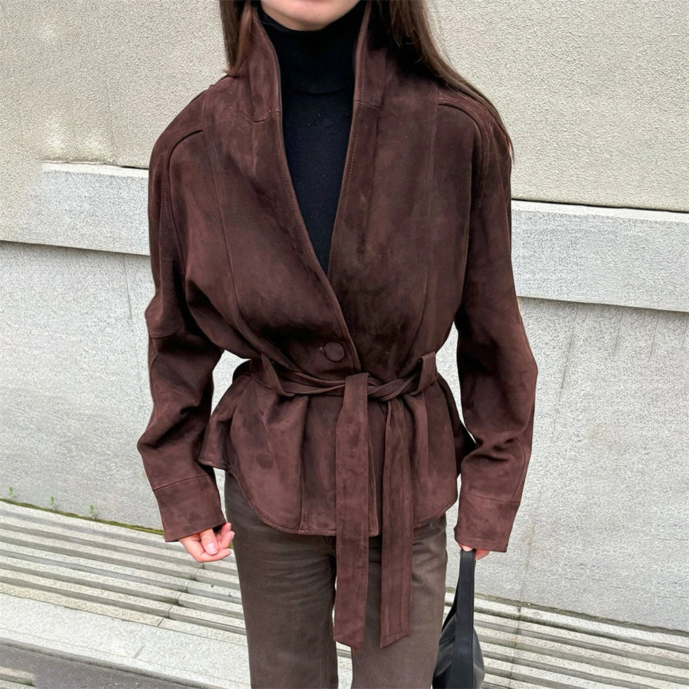 Jacke in Wildlederoptik mit Bindeband Babette