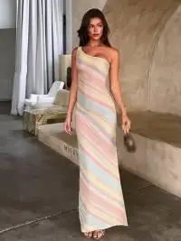 Robe longue en maille bicolore Pervenche