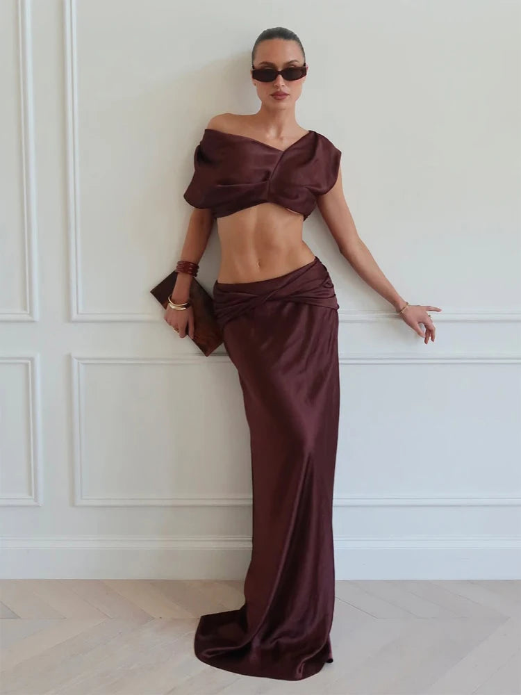 Ensemble haut plissé et jupe en satin Laurence