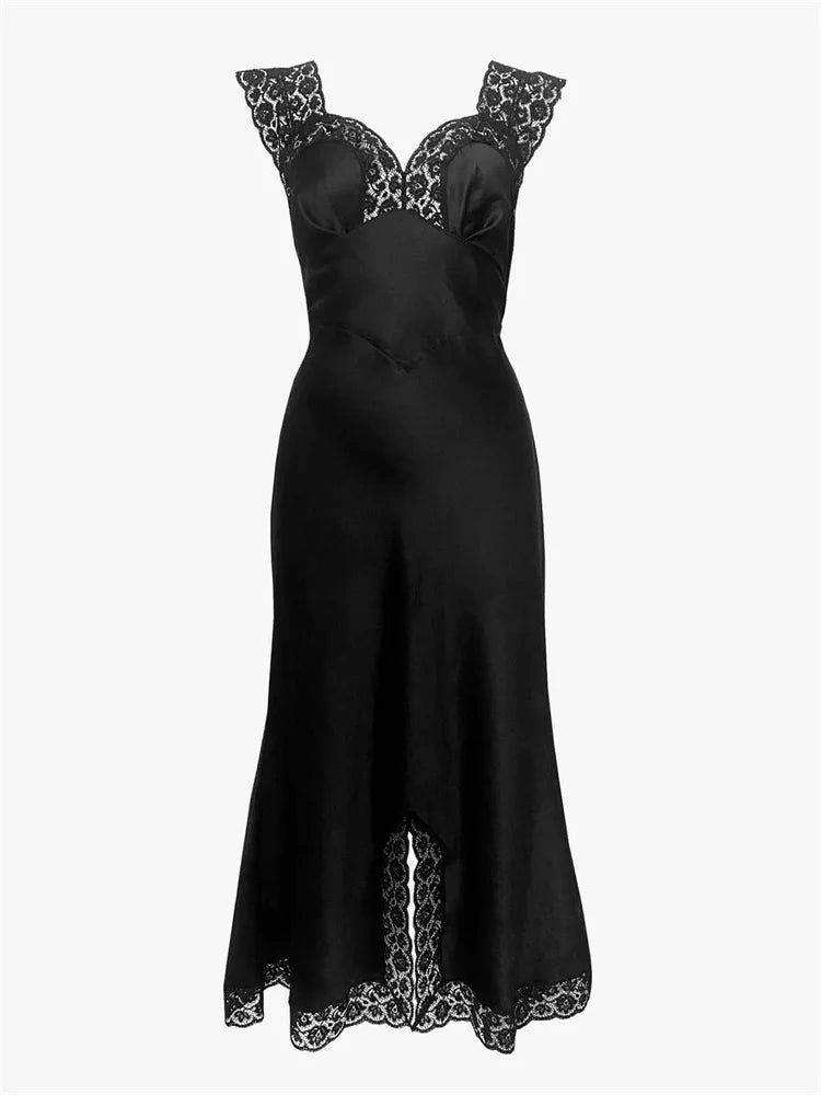 Robe longue en satin et dentelle Victoire